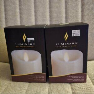Lot Of 2 Luminara 3.5" x 5" Pillar Candles Real Flame Effect Ivory Wax scented